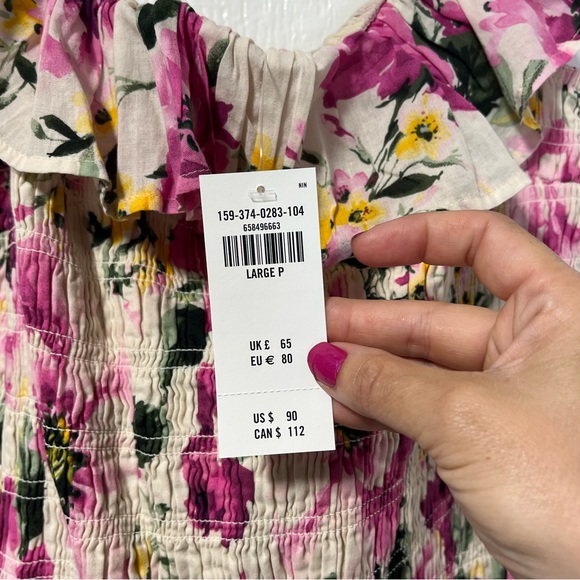NWT Abercrombie & Fitch Off the shoulder pink floral smocked dress large Petite - Picture 5 of 8
